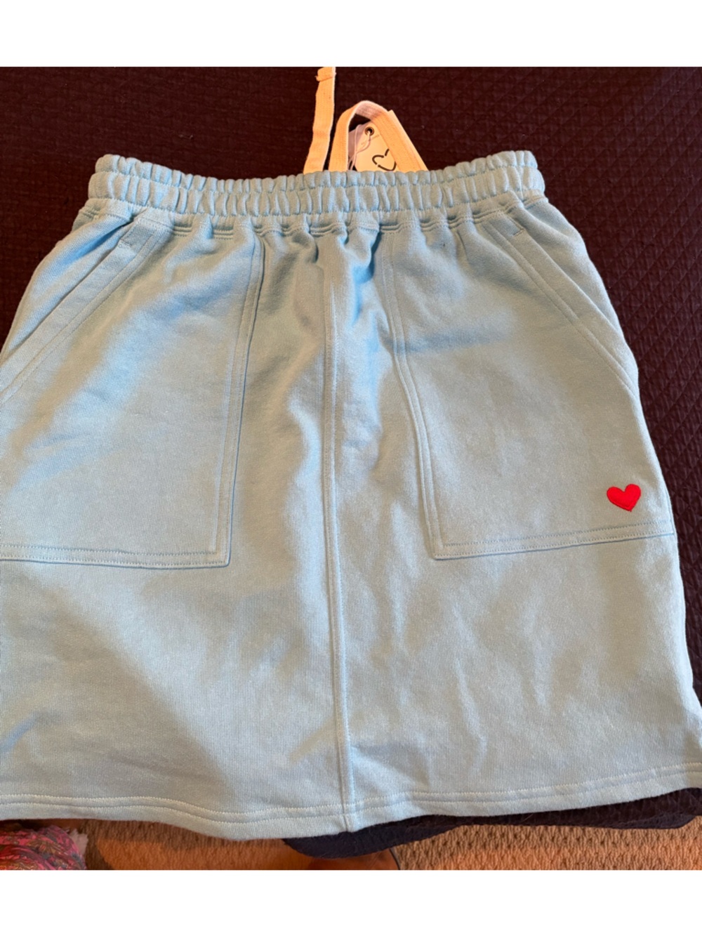 Blue Casual Skirt with Small Red Heart Accent. 100% cotton